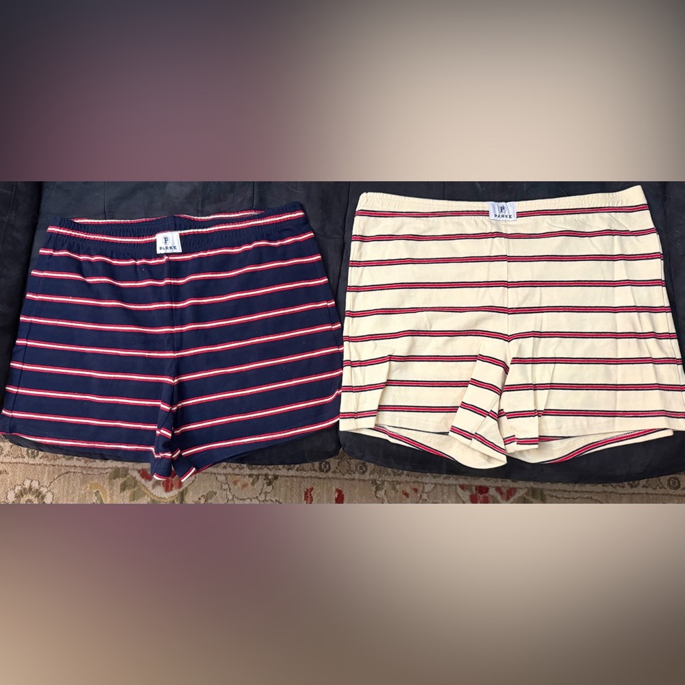Parke Striped Athletic Shorts - Navy and Cream